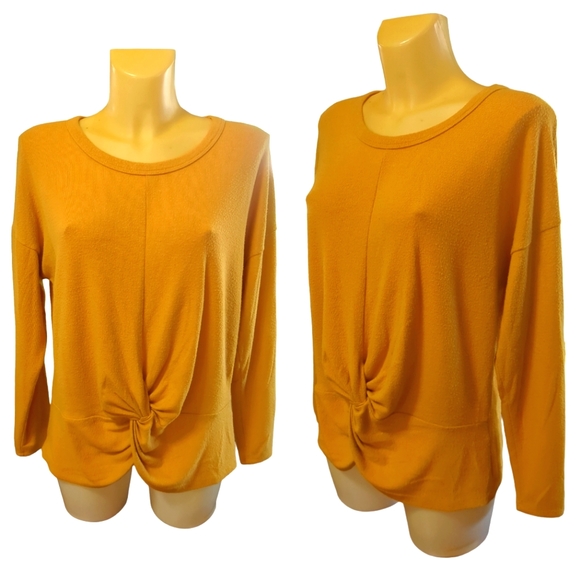 ❗$1 Bundled❗ MIKEY & JOEY Mustard Yellow Knot Front Stretchy Long Sleeve Shirt - Picture 2 of 6